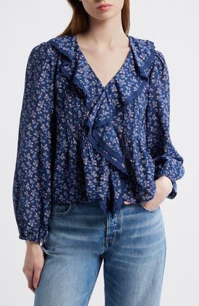 Madewell Lace Insert Ruffle Pintuck Long Sleeve Top in Ditsy Bouquet Floral at Nordstrom, Size Xx-Large