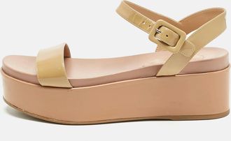 Sergio Rossi Beige Patent Leather Platform Sandals