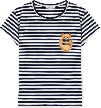 Motivi Gestreept T-shirt met patch - Dames - T-shirts - Blauw - M - Katoen - Tops