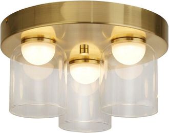 Searchlight Searchlight Highball Lámpara de techo empotrada con 3 luces LED, latón satinado y vidrio transparente IP44
