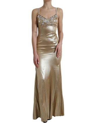 Dolce & Gabbana Womens Gold Evening Dress Sleeveless Vneck Gown - Sage Green Silk - Size EU 40 (Womens)