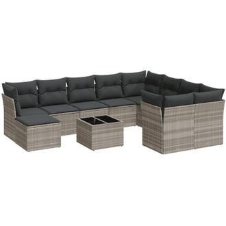 vidaXL Set De Sof&aacute;s De Jard&iacute;n 11 Pzas Y Cojines Rat&aacute;n Sint&eacute;tico Gris Vidaxl