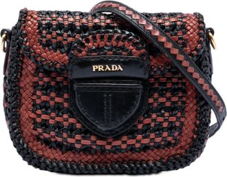 Prada Pre-owned Prada Bicolor Woven Goatskin Madras Crossbody Ladies 36GH00IO7QSMDD4S