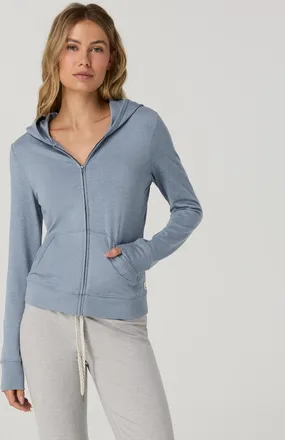 Vuori Clothing Halo Mini Full Zip Hoodie - Long | Coastal Fog Heather | XS, Size Extra Small