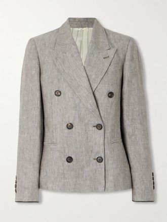 Brunello Cucinelli Blazer Doppiopetto In Misto Canapa E Lino - Grigio