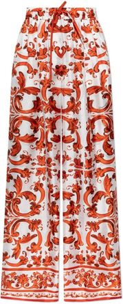 Dolce & Gabbana Majolica Print Zijden Broek - Dames - Wijde Broeken - Rood - M - Broeken