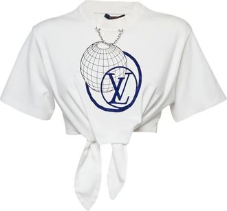 Louis Vuitton T-shirt met geknoopt detail en print - Wit