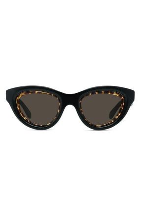 Loewe Anagram 53mm Cat Eye Sunglasses in Shiny Black /Brown at Nordstrom