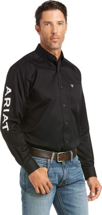 Ariat Mens Team Logo Twill Fitted Western Shirt Long Sleeve in Black/White Cotton Twill, Size Medium, by Ariat