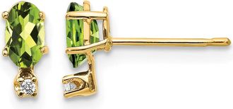 Diamond2Deal 14k Yellow Gold Diamond & Peridot Birthstone Earrings