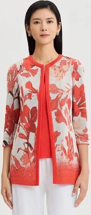 Misook Floral Jacquard Flat Knit Jacket in Cherry/peach/ivory/black at Nordstrom, Size Xx-Large