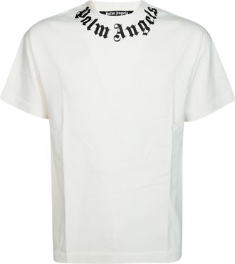 Palm Angels White Neck Logo Regular Crew T-Shirt