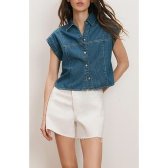 Veronica Beard Nestor Denim Button-Up Shirt in Pool Party at Nordstrom, Size 12