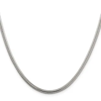 Diamond2Deal Sterling Silver 3mm Round Snake Chain Necklace