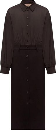 Twinset Midi overhemdjurk - Dames - Shirt Kleedjes - Bruin - M - Polyester - Kleedjes