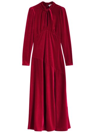 Ganni Velvet Maxi Dress - Red - 34 (UK6 / XS)