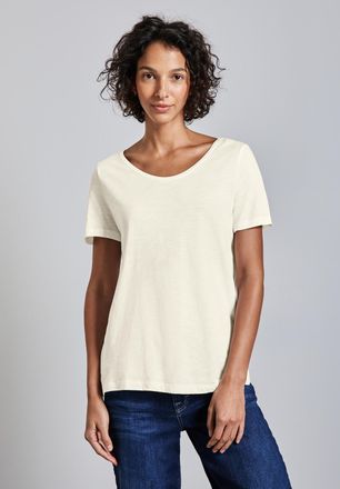Street One T-Shirt STREET ONE Style Gerda, Damen, Gr. 34, weiss (sanftes wei&szlig;), Jersey, Obermaterial: 50% Baumwolle, 50% Modal, unifarben, regular fit taillenbed