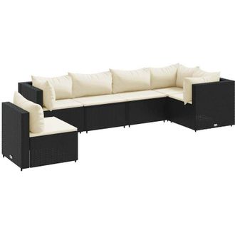vidaXL Set Muebles De Jard&iacute;n 6 Piezas Y Cojines Rat&aacute;n Sint&eacute;tico Negro Vidaxl
