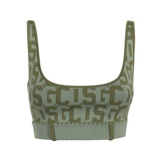 GCDS Sleeveless Tops, female, Green, Size: L Jacquard Logo Knitted Crop Top