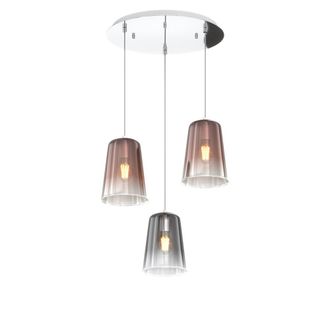 Top-Light Sospensione Contemp. Rosone Tondo Shaded Metallo Cromo Vetro Rame E Cromo 3 Luci