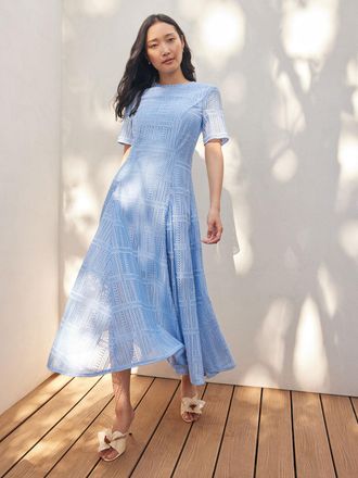Misook Fit-and-Flare Linear Lace Woven Maxi Dress - Modern Fit