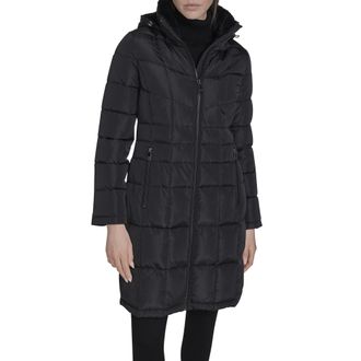 Calvin Klein Hoodie Full Length Puffer Coat - Hooded Quilted Winter Jacket With Zip Up Front Womens, Black, M