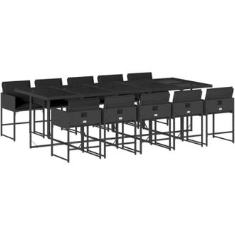 vidaXL Set De Comedor Jard&iacute;n 11 Pzas Con Cojines Rat&aacute;n Sint&eacute;tico Negro Vidaxl
