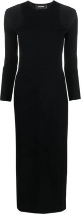 Dsquared2 Geribbelde Midi-jurk met Cut-Out Details - Dames - Casual kleedjes - Zwart - S - Polyester - Kleedjes