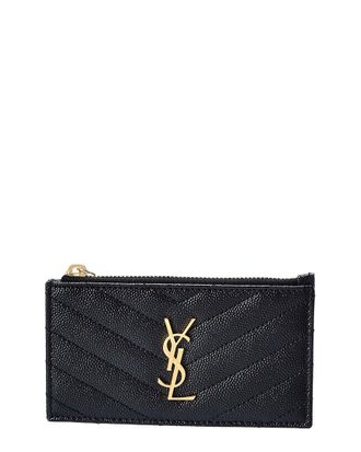 Saint Laurent Logo Plaque Leather Card Holder