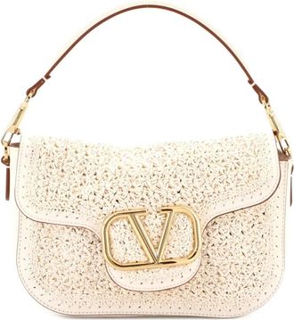 Valentino Garavani VLogo All Time Flap Crochet Leather shoulder bag - Beige