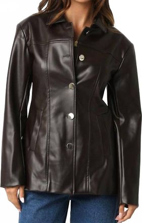 Olivaceous Lucia Faux Leather Blazer Jacket In Brown