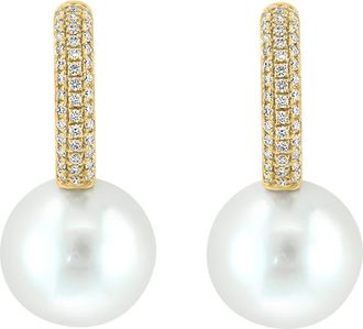 Effy 14K Yellow Gold Fresh Water Pearl Drop Diamond Huggie Earrings in 14K Gold at Nordstrom