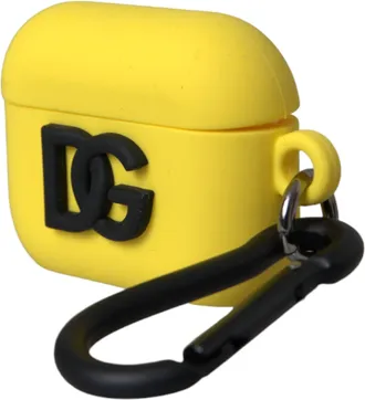 Dolce & Gabbana Womens Yellow Silicone Logo Embossed Airpods Case Rubber Accessory