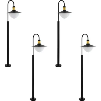 Loops 4 PACK IP44 Outdoor Bollard Light Black & Gold Curved Arm Post 1x 60W E27