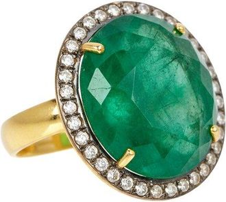 Liv Oliver 18K Plated 19.20 Ct. Tw. Emerald (Treated) Cocktail Statement Ring