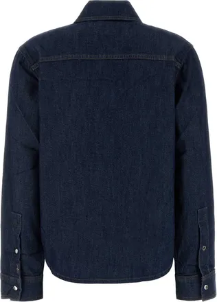 7 For All Mankind Womens Stretch Denim Shirt Blu Camicie