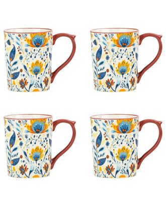 10 Strawberry Street Set of 4 Sylvie Mugs, Fall Floral