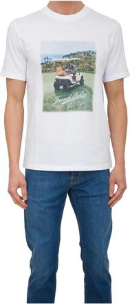 Jacob Cohen Geribbelde Ronde Hals Wit T-Shirt - Heren - T-shirts - Wit - XL - Katoen - Tops