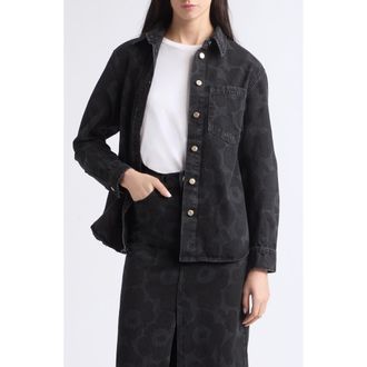 Marimekko Maridenim Unikko Button-Up Shirt in Washed Black at Nordstrom, Size 34