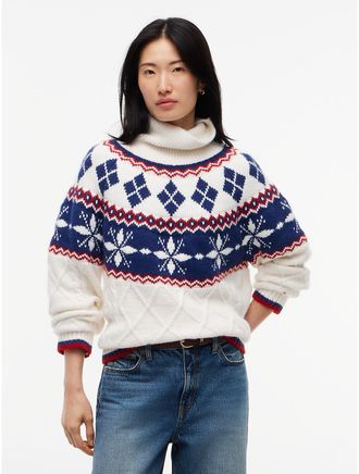Tommy Hilfiger Womens Relaxed Fit Fair Isle Turtleneck Sweater - Ivory Petal - XL