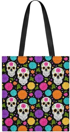 Generic Colourful Skull Flowers Tote Bag for Women Men Shoulder Bags Purses Pouch Handbags