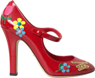 Dolce & Gabbana Red Leather Embellished Mary Jane Pumps Heels Womens Shoes