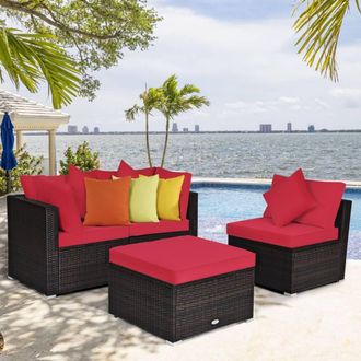 Costway Costway 4-Piece Patio Furniture Set Outdoor Rattan Wicker Sofa & Ottoman Set