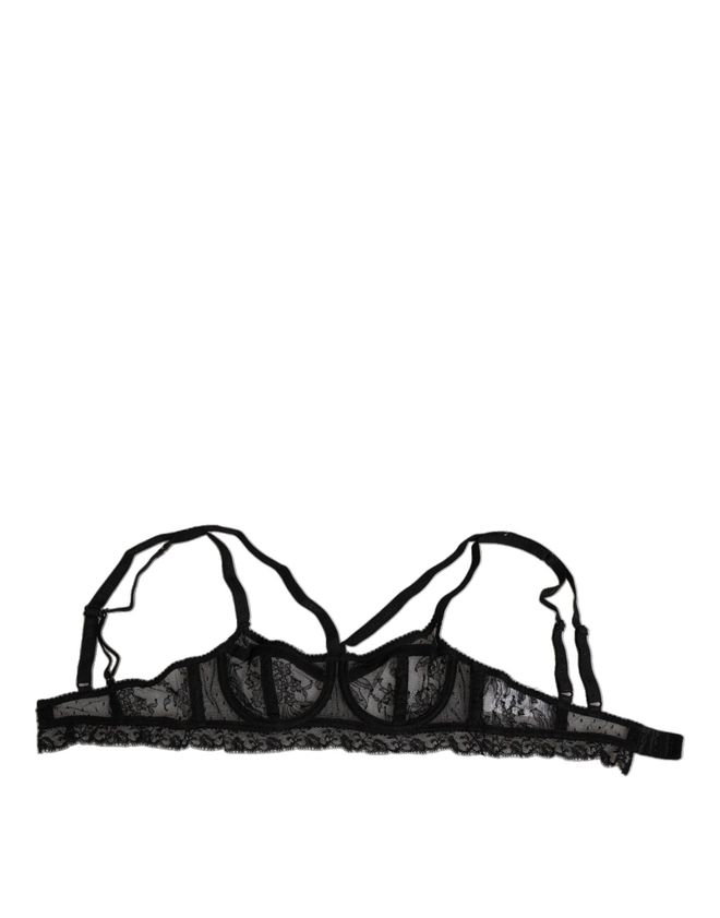 Floral Lace Balconcino Bra - Black