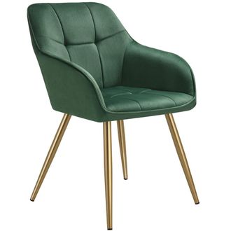 TecTake Silla de comedor, aterciopelada, 58 x 62 x 82 cm, verde oscuro/oro