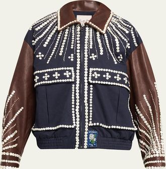 Sea New York Georgie Embellished Mixed-Media Bomber Jacket