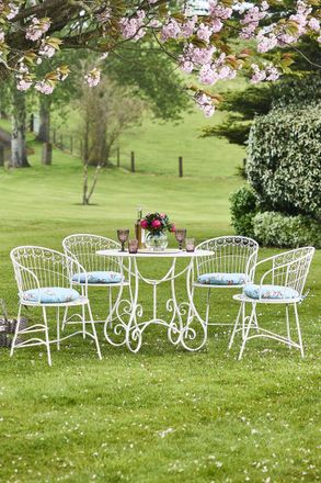 Dibor Vintage Ornate Cream 5 Piece Outdoor Alfresco Garden Furniture Dining Table & Chair Folding Bistro Set | Size: Large