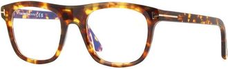 Tom Ford Eyeglasses Square Full Rim, Shiny Black Frame And Clear Blue Light Block Lens Ft5939-B001