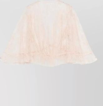 Alberta Ferretti lace cropped top sheer flared sleeves drawstring