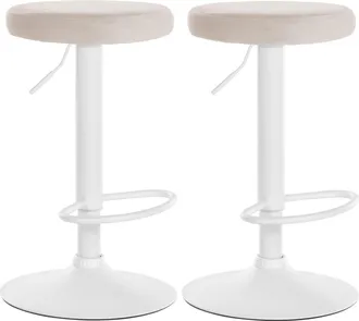 Clp Clp - Set De 2 Taburetes De Bar Ponte En Terciopelo Crema Metal Blanco Mate